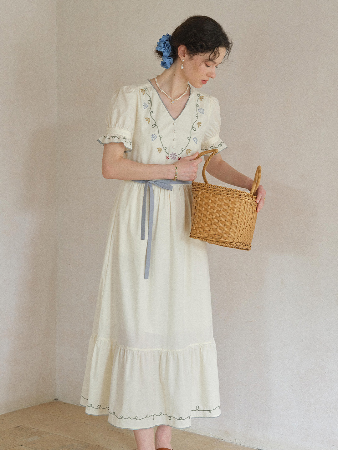 Marleigh V-Neck Embroidered Dress