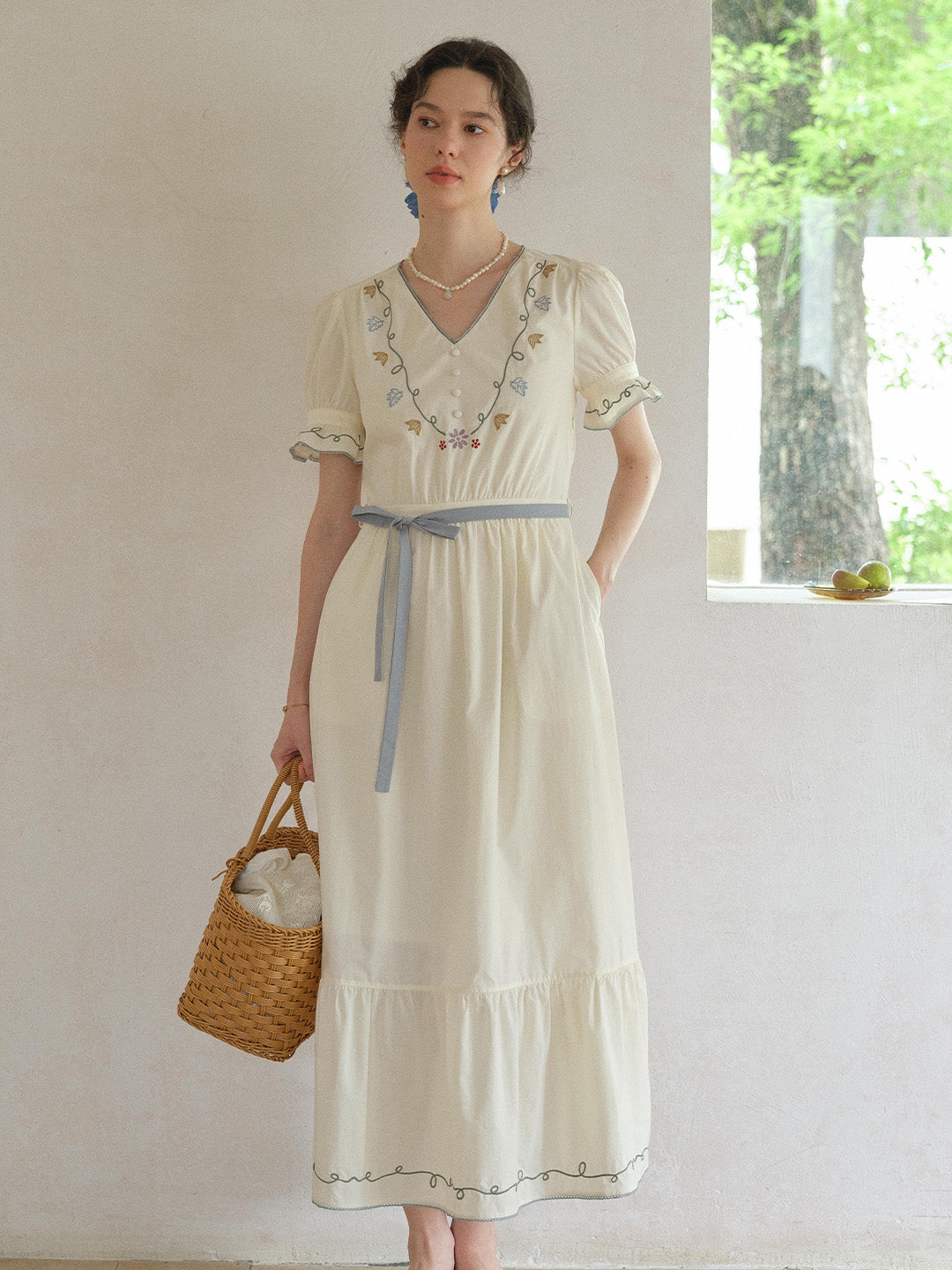 Marleigh V-Neck Embroidered Dress