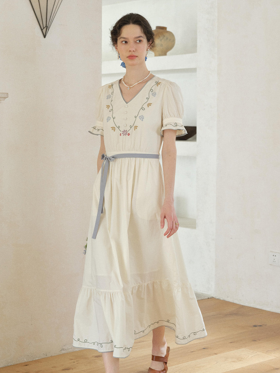 Marleigh V-Neck Embroidered Dress