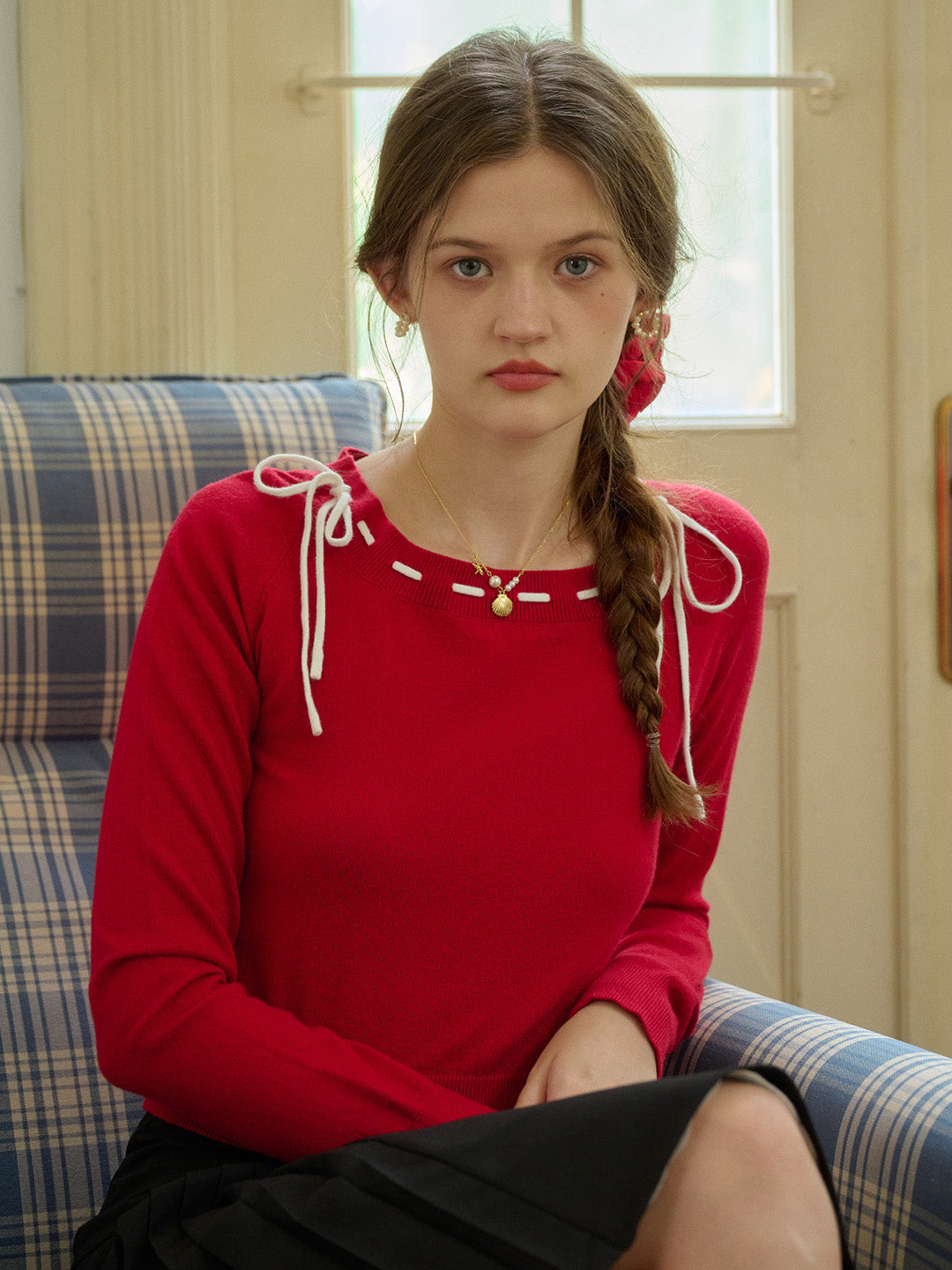 【Final Sale】Renne Square Neck Bow Knit Top