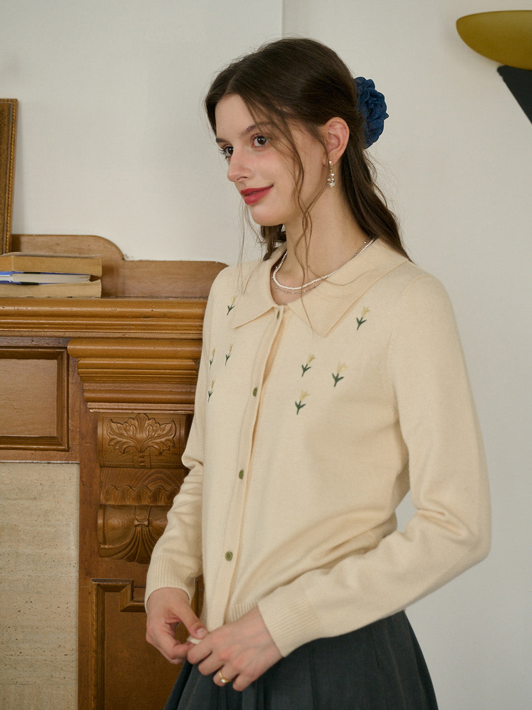 【Final Sale】Skyla Round Neck Embroidery Cardigan