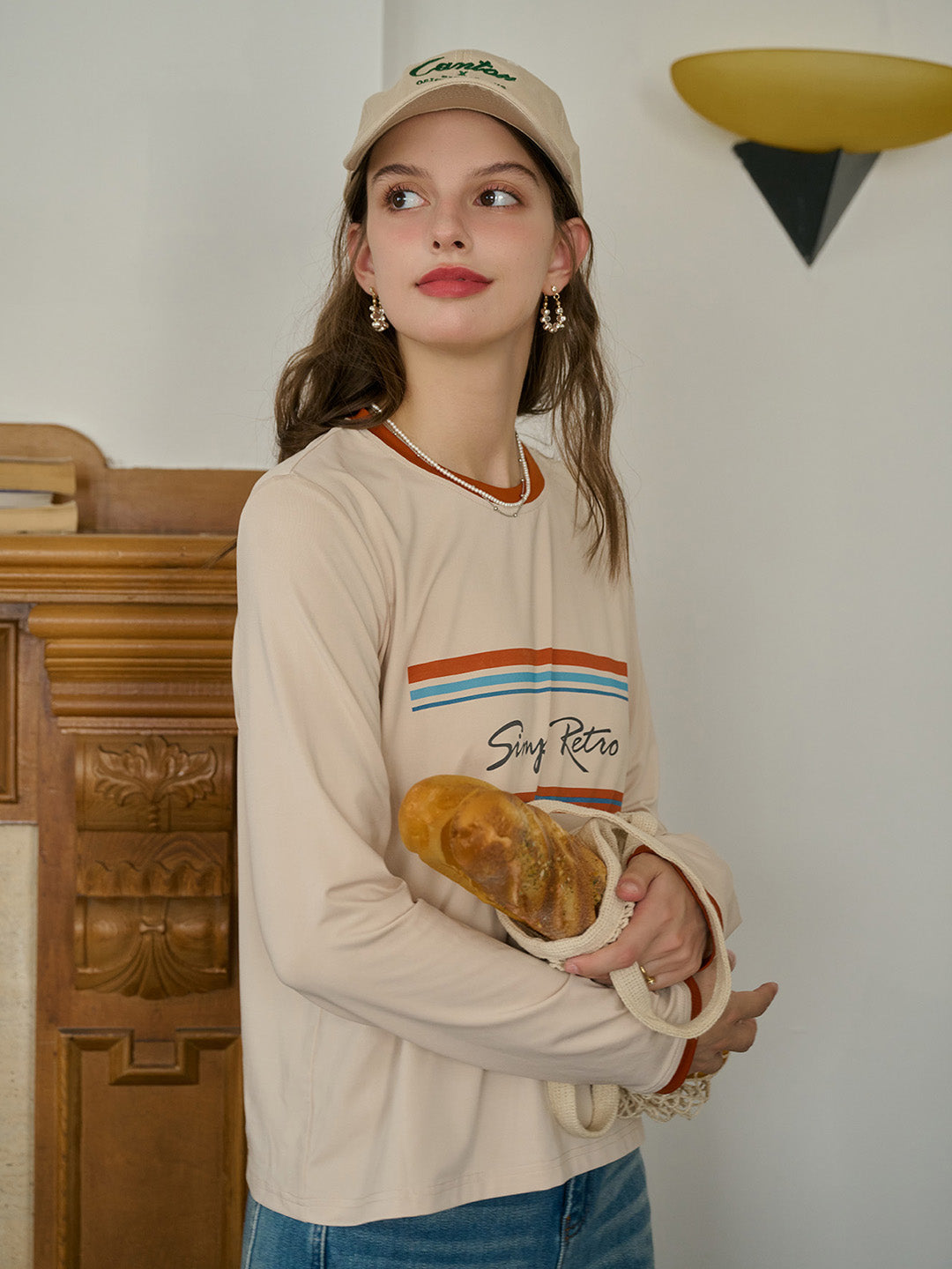 【Final Sale】Alessandra Round Neck SR Logo Long Sleeve Top