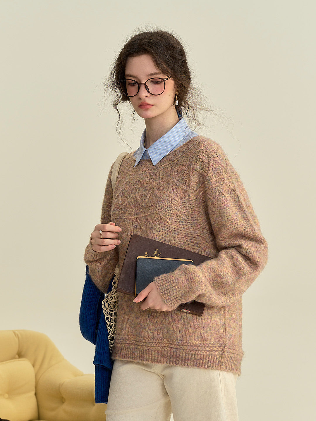 Arely Classic Round Neck Knitted Wool Sweater - Pink