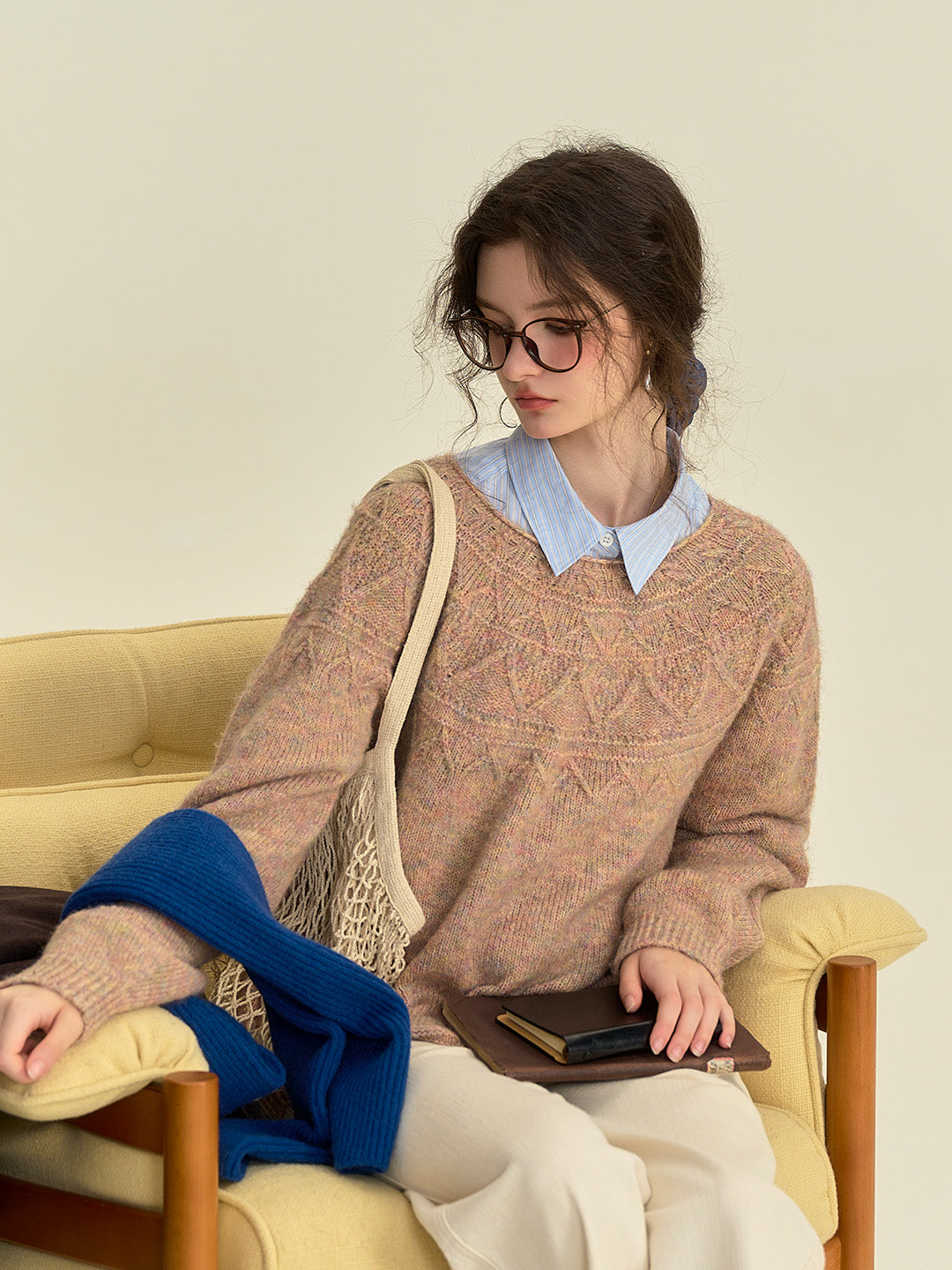 Arely Classic Round Neck Knitted Wool Sweater - Pink