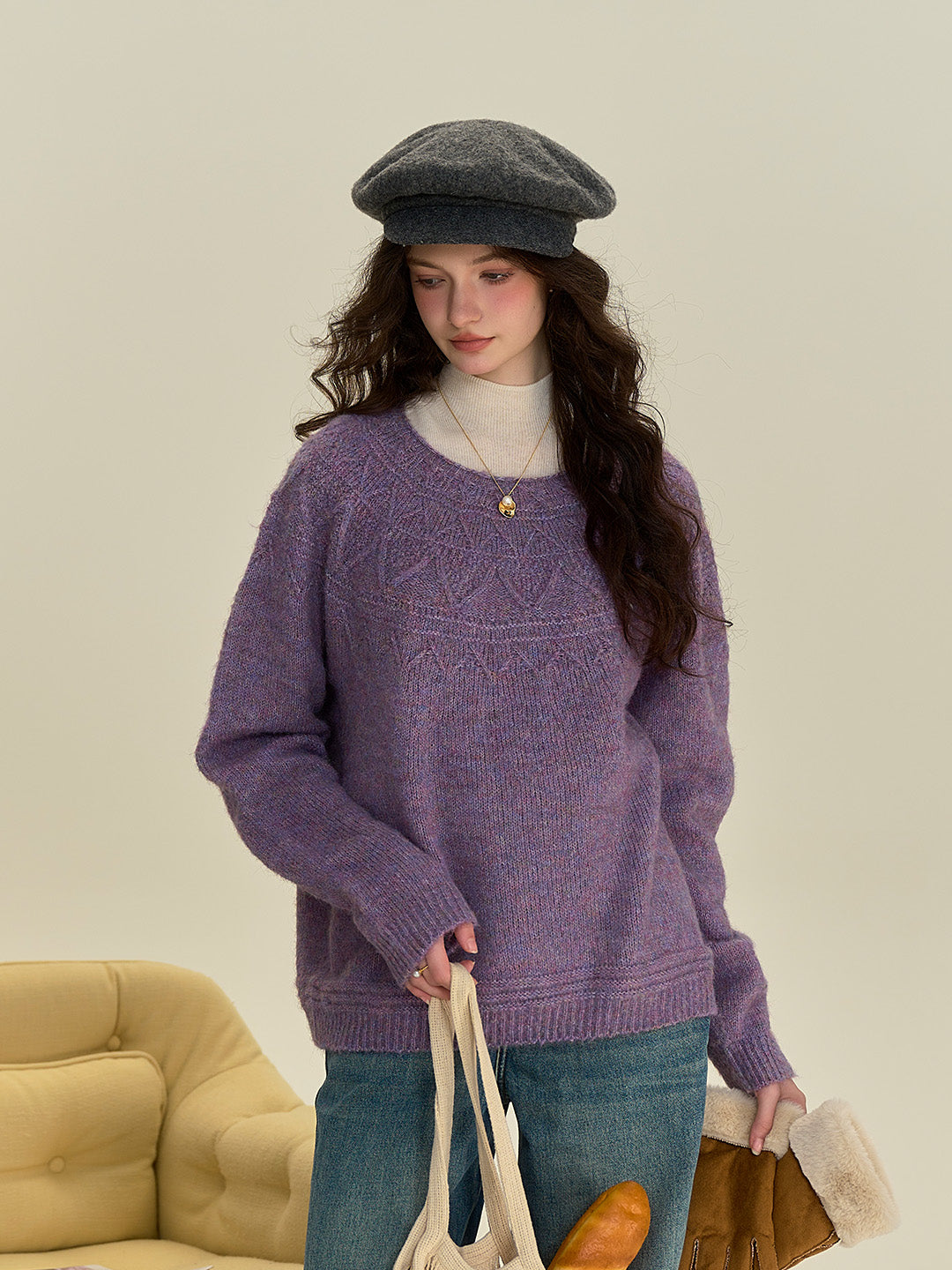 Arely Classic Round Neck Knitted Wool Sweater - Pink