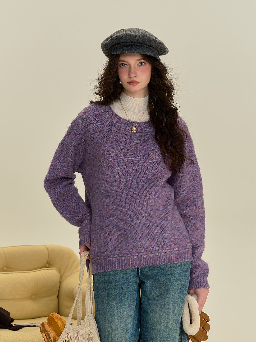 Arely Classic Round Neck Knitted Wool Sweater - Pink