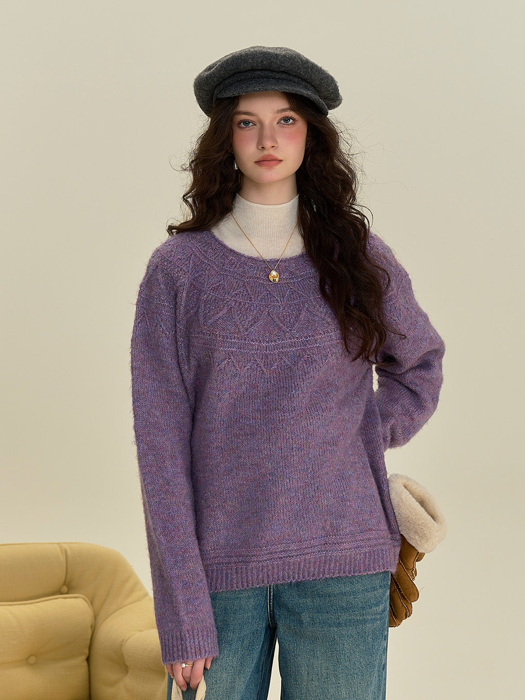 Arely Classic Round Neck Knitted Wool Sweater - Pink