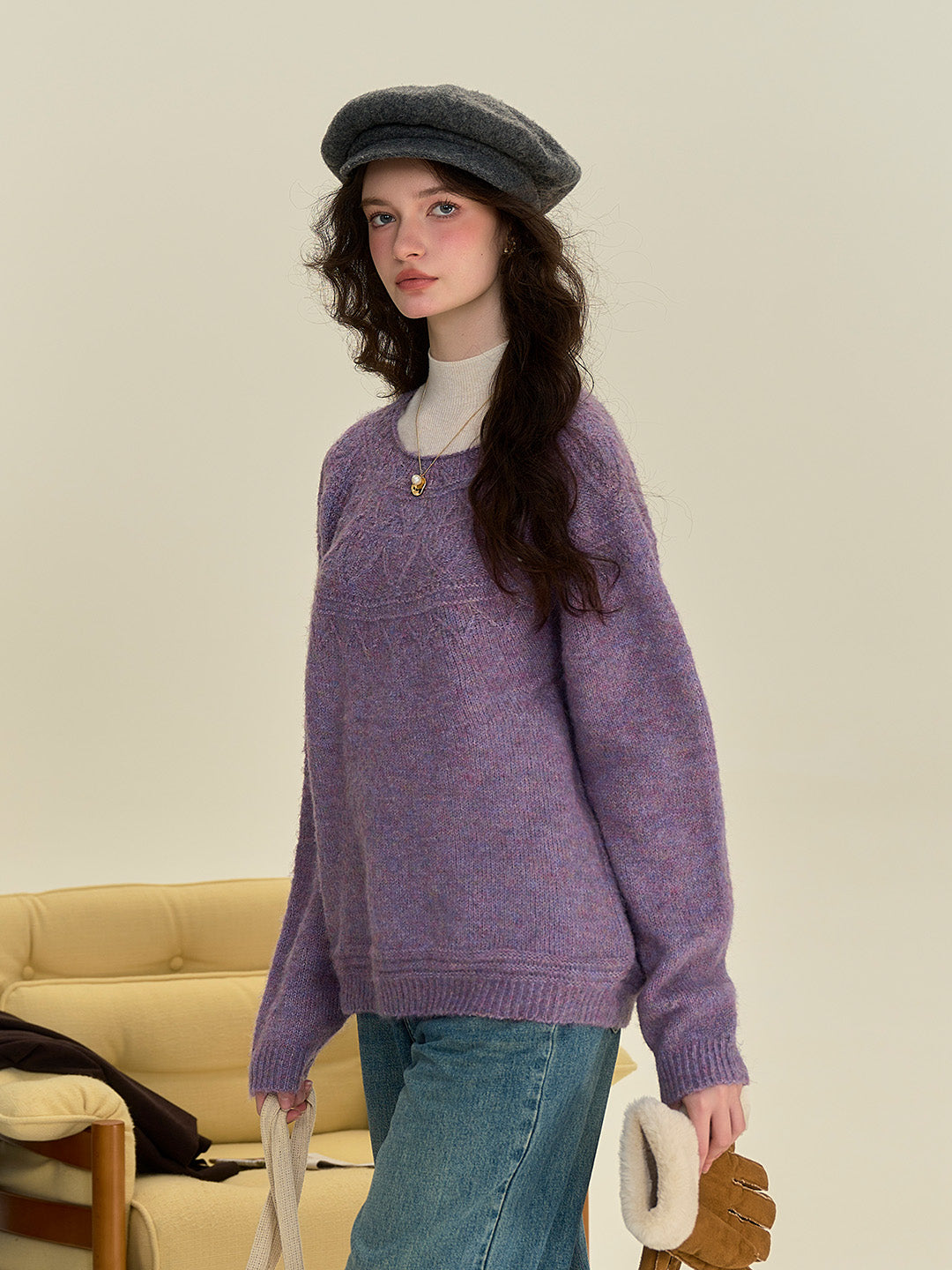 Arely Classic Round Neck Knitted Wool Sweater - Pink