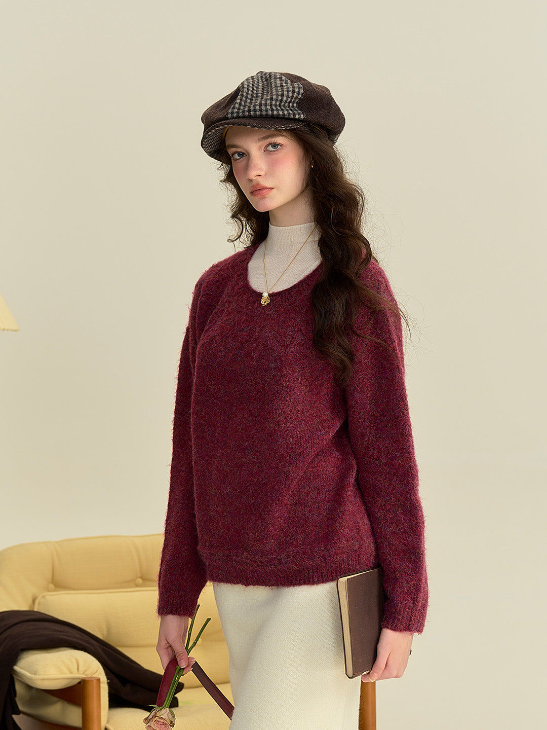 Arely Classic Round Neck Knitted Wool Sweater - Pink