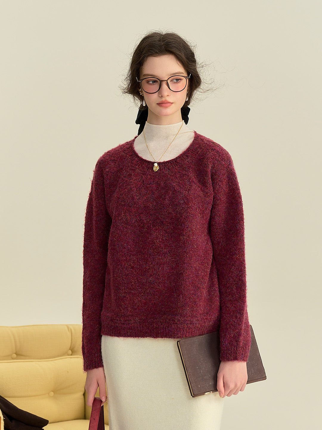 Arely Classic Round Neck Knitted Wool Sweater - Pink