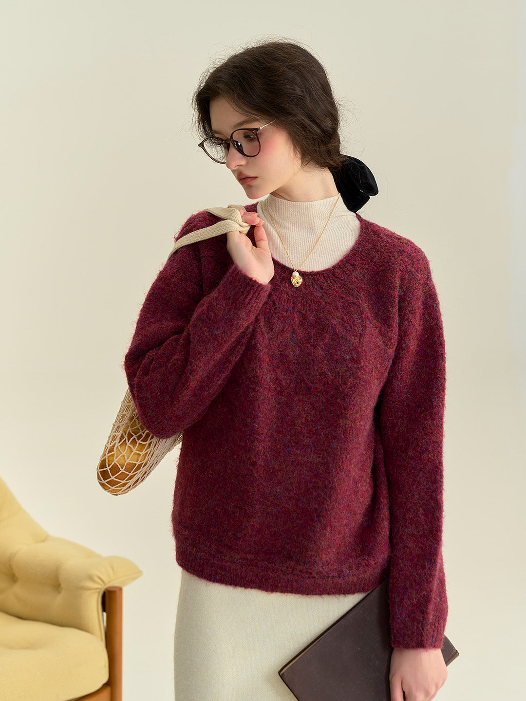 Arely Classic Round Neck Knitted Wool Sweater - Pink