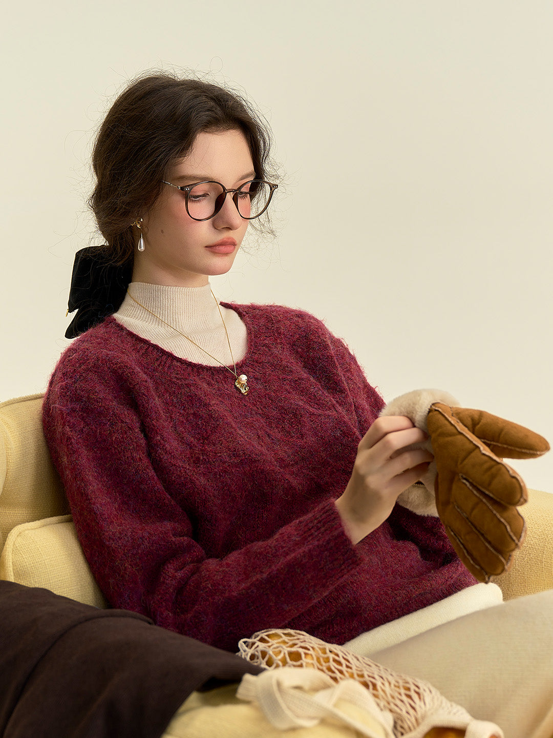 Arely Classic Round Neck Knitted Wool Sweater - Pink