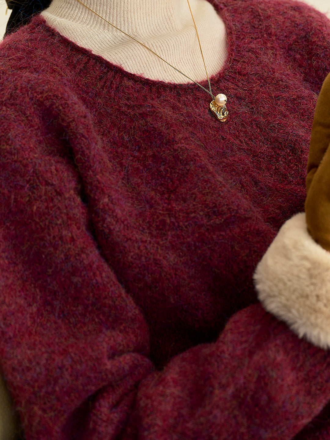 Arely Classic Round Neck Knitted Wool Sweater - Pink