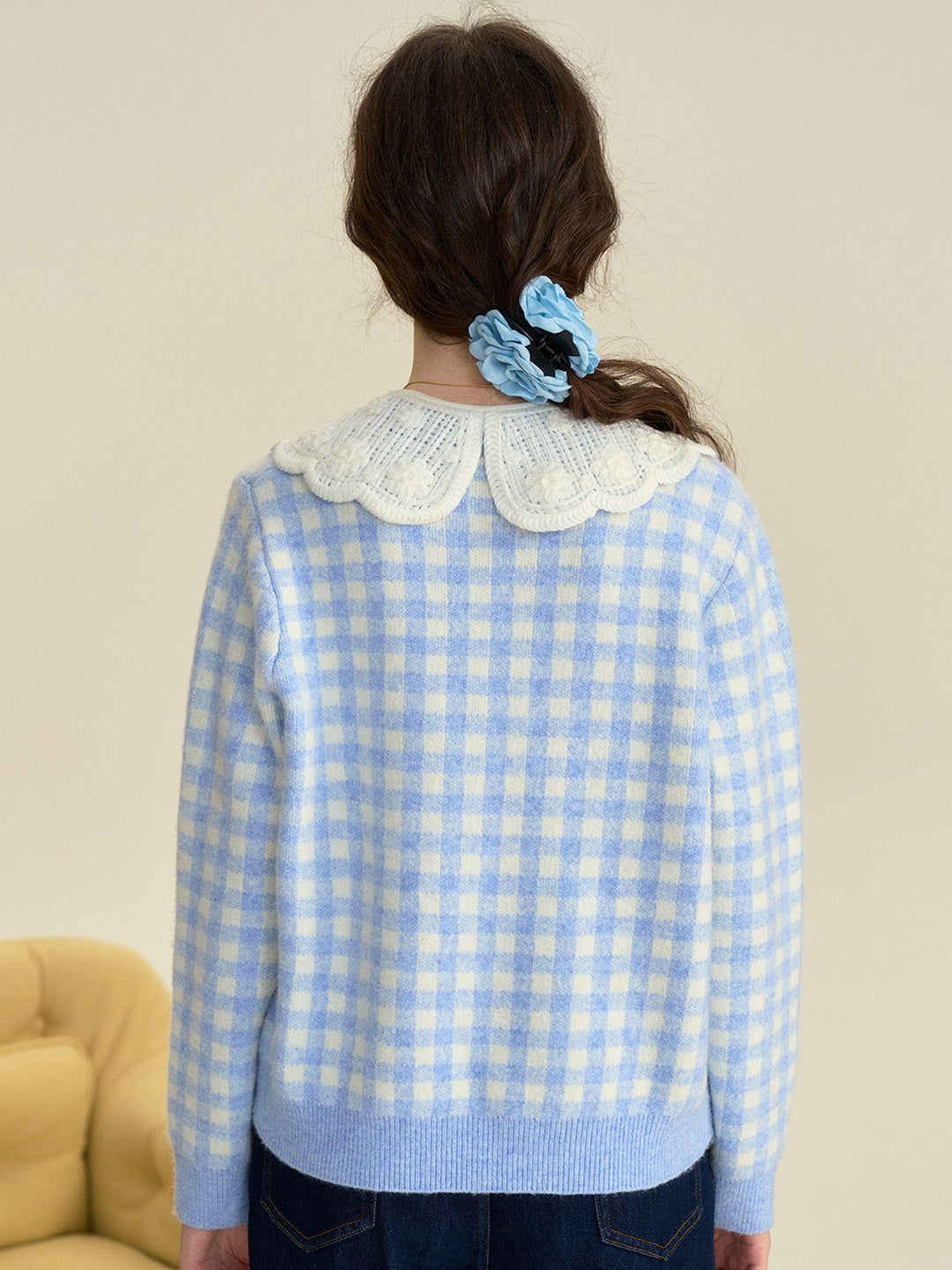 【Final Sale】Brielle Doll Collar Plaid Wool Sweater