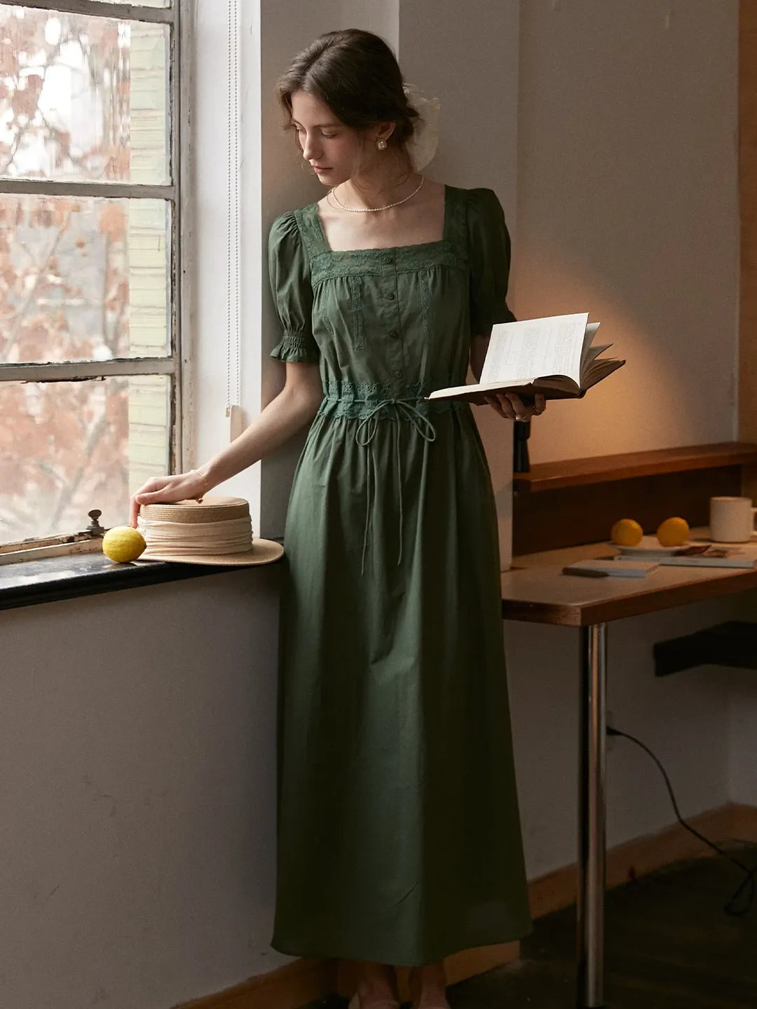 Marianna Square Neck Embroidered Cotton Dress