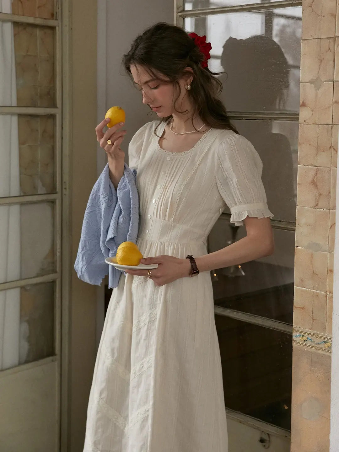 Emmeline Round Neck 100%Cotton Dress, Apricot / XL