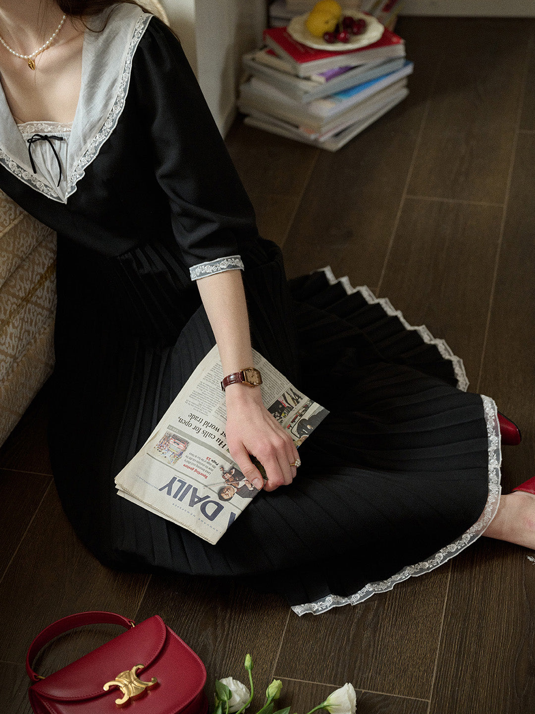 【Final Sale】Ellie Square Neck Pleated Viscose Dress