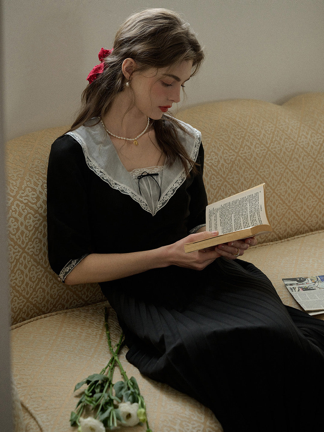 【Final Sale】Ellie Square Neck Pleated Viscose Dress