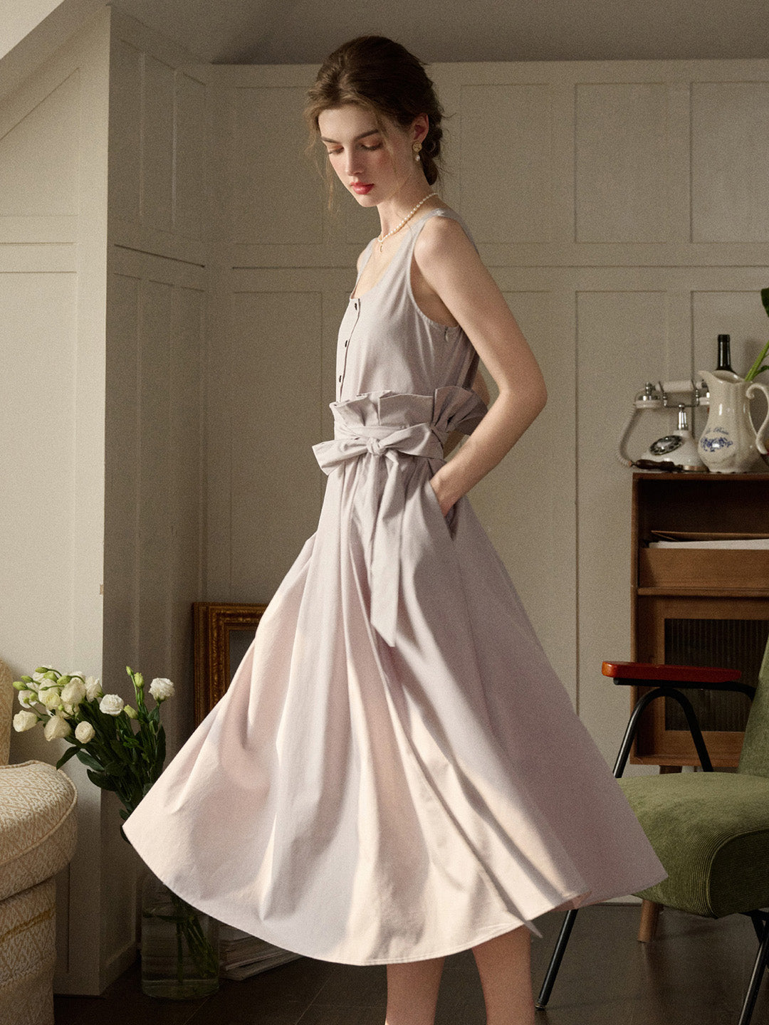 【Final Sale】Mila Bateau Neck Sleeveless Cotton Dress - Gray