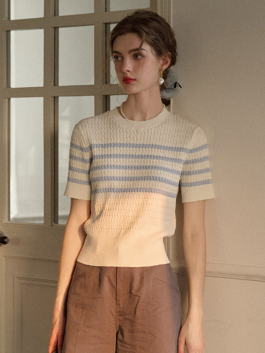 Madilyn Classic Round Neck Striped Knitted Top