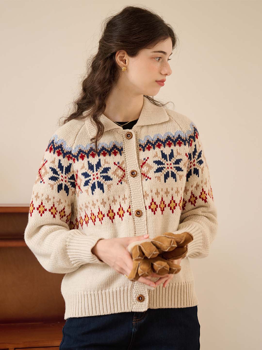 Freya Classic POLO Collar Fair Isle Geometric Sweater