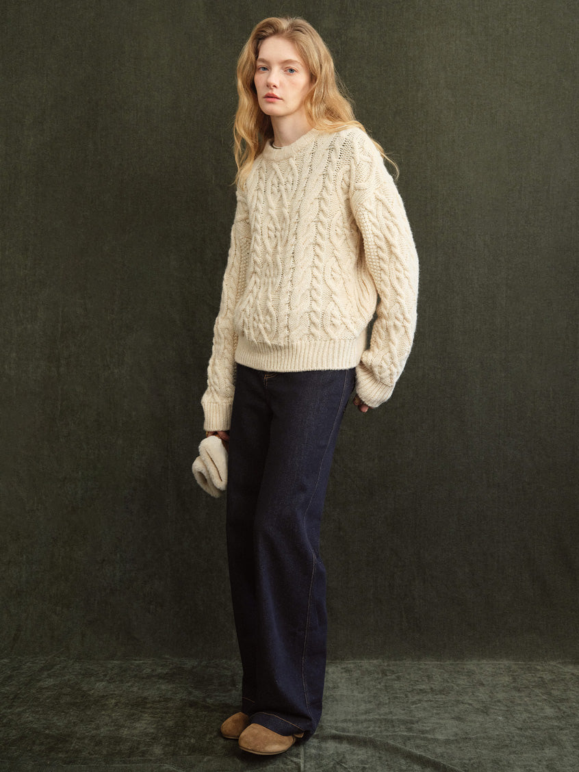 Madonna Cable-Knit Longline Wool Sweater