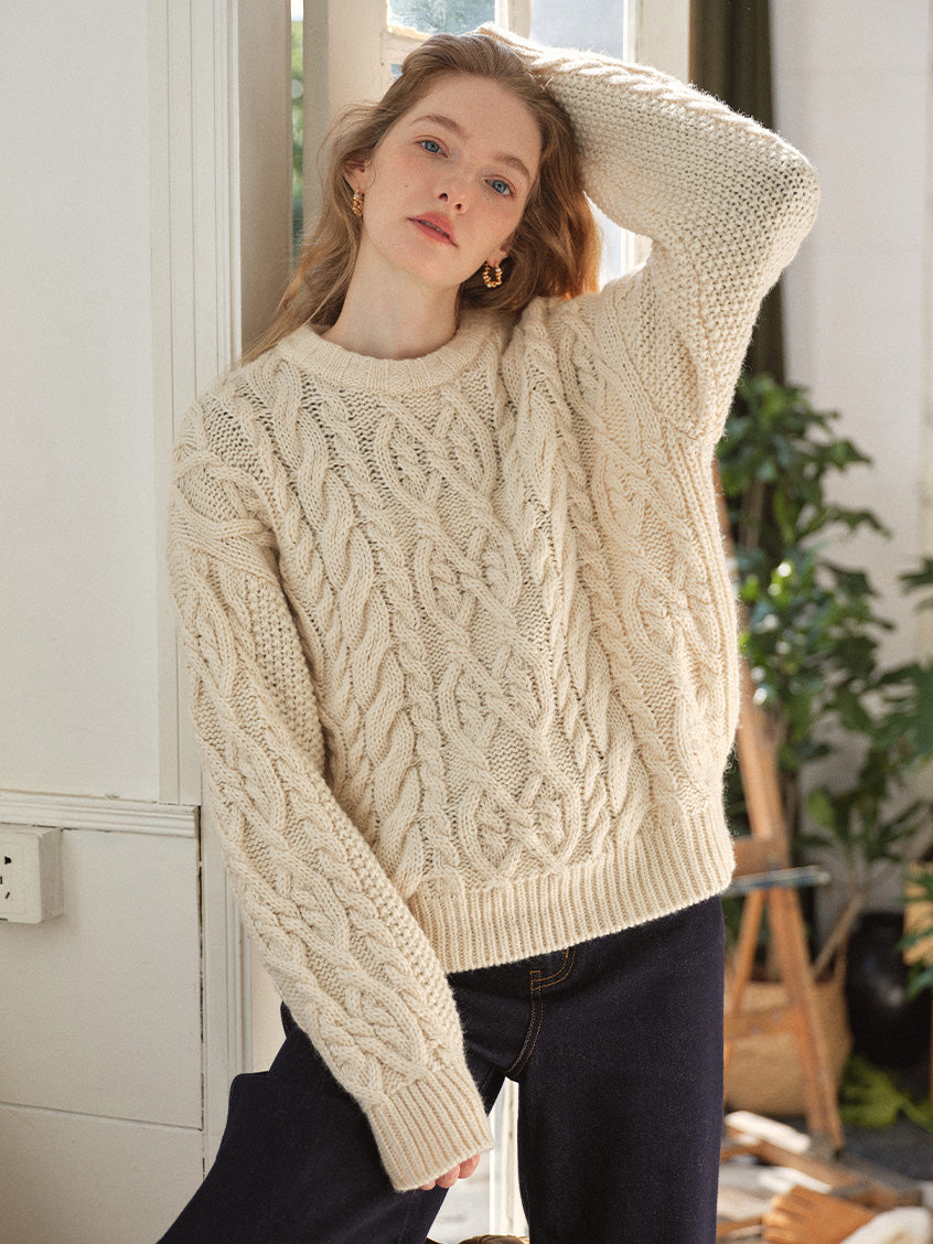 Madonna Cable-Knit Longline Wool Sweater
