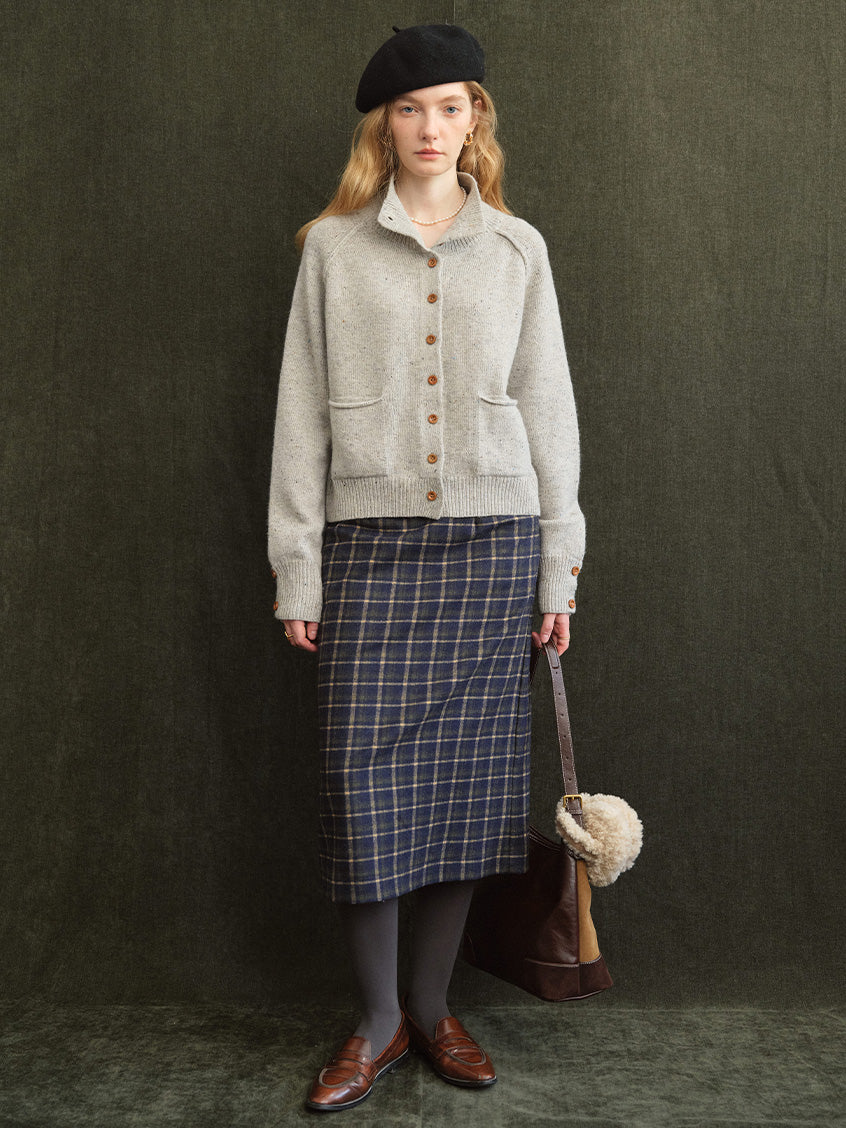 Halima 100%Wool Stand-Collar Cropped Cardigan
