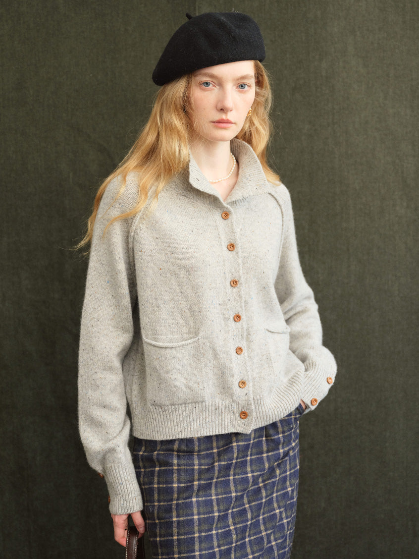 Halima 100%Wool Stand-Collar Cropped Cardigan