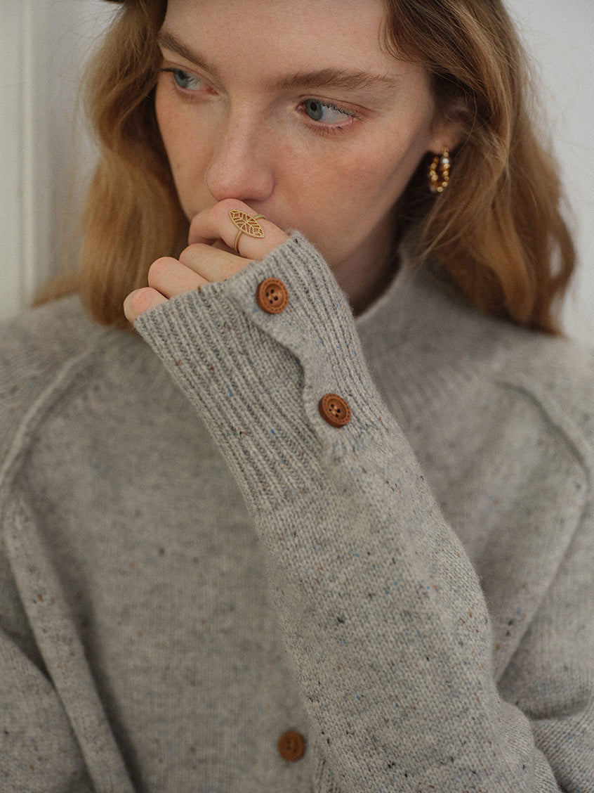 Halima 100%Wool Stand-Collar Cropped Cardigan