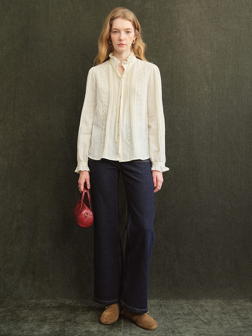 Cerise French Lace-Ruffle Regular Tencel Blouse