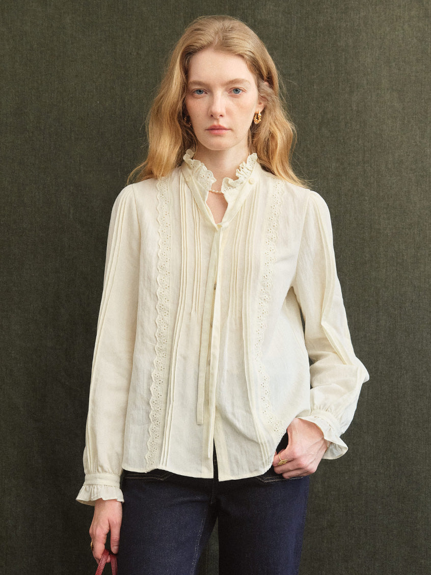 Cerise French Lace-Ruffle Regular Tencel Blouse