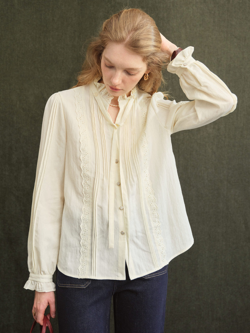 Cerise French Lace-Ruffle Regular Tencel Blouse