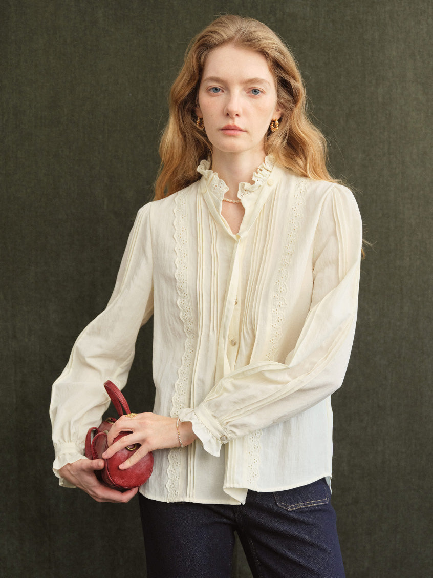 Cerise French Lace-Ruffle Regular Tencel Blouse