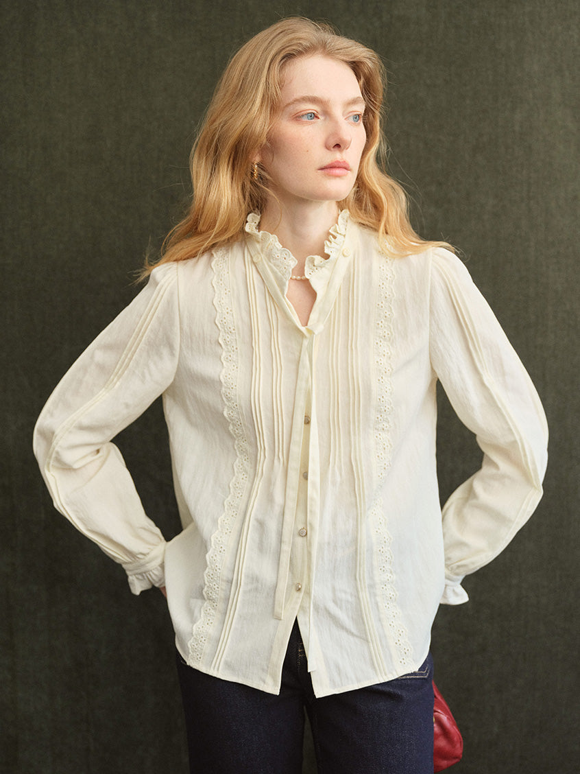 Cerise French Lace-Ruffle Regular Tencel Blouse