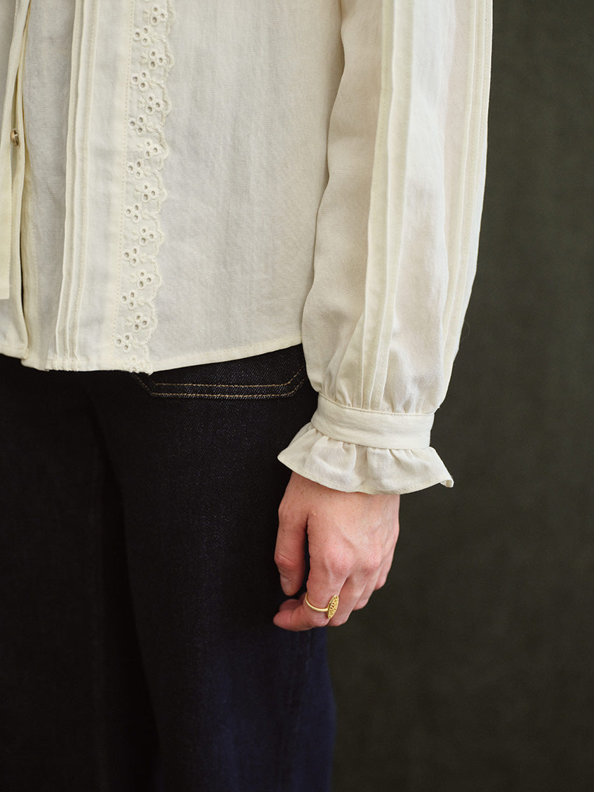 Cerise French Lace-Ruffle Regular Tencel Blouse