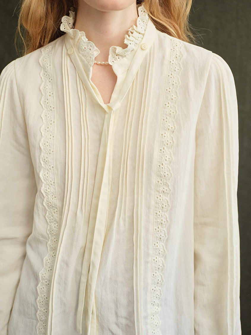 Cerise French Lace-Ruffle Regular Tencel Blouse