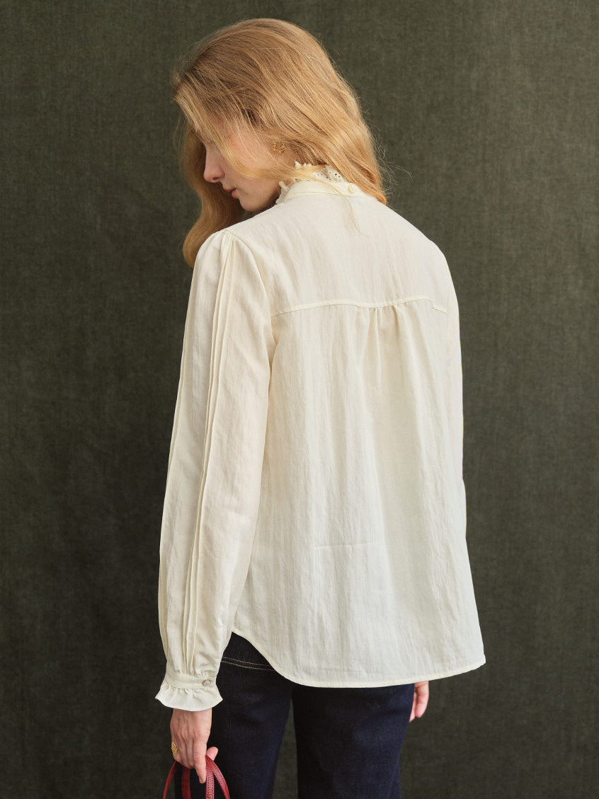 Cerise French Lace-Ruffle Regular Tencel Blouse