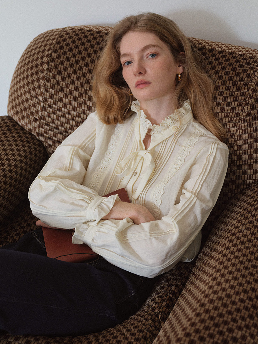 Cerise French Lace-Ruffle Regular Tencel Blouse