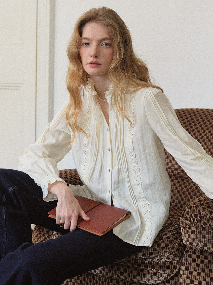Cerise French Lace-Ruffle Regular Tencel Blouse