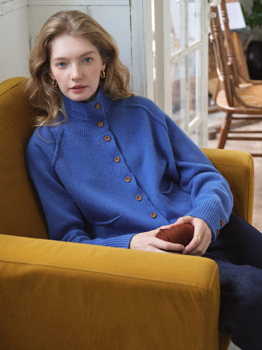 Halima 100%Wool Stand-Collar Cropped Cardigan