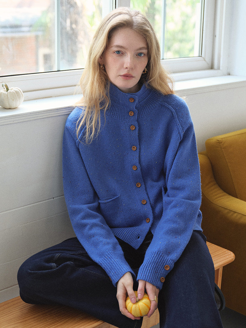 Halima 100%Wool Stand-Collar Cropped Cardigan