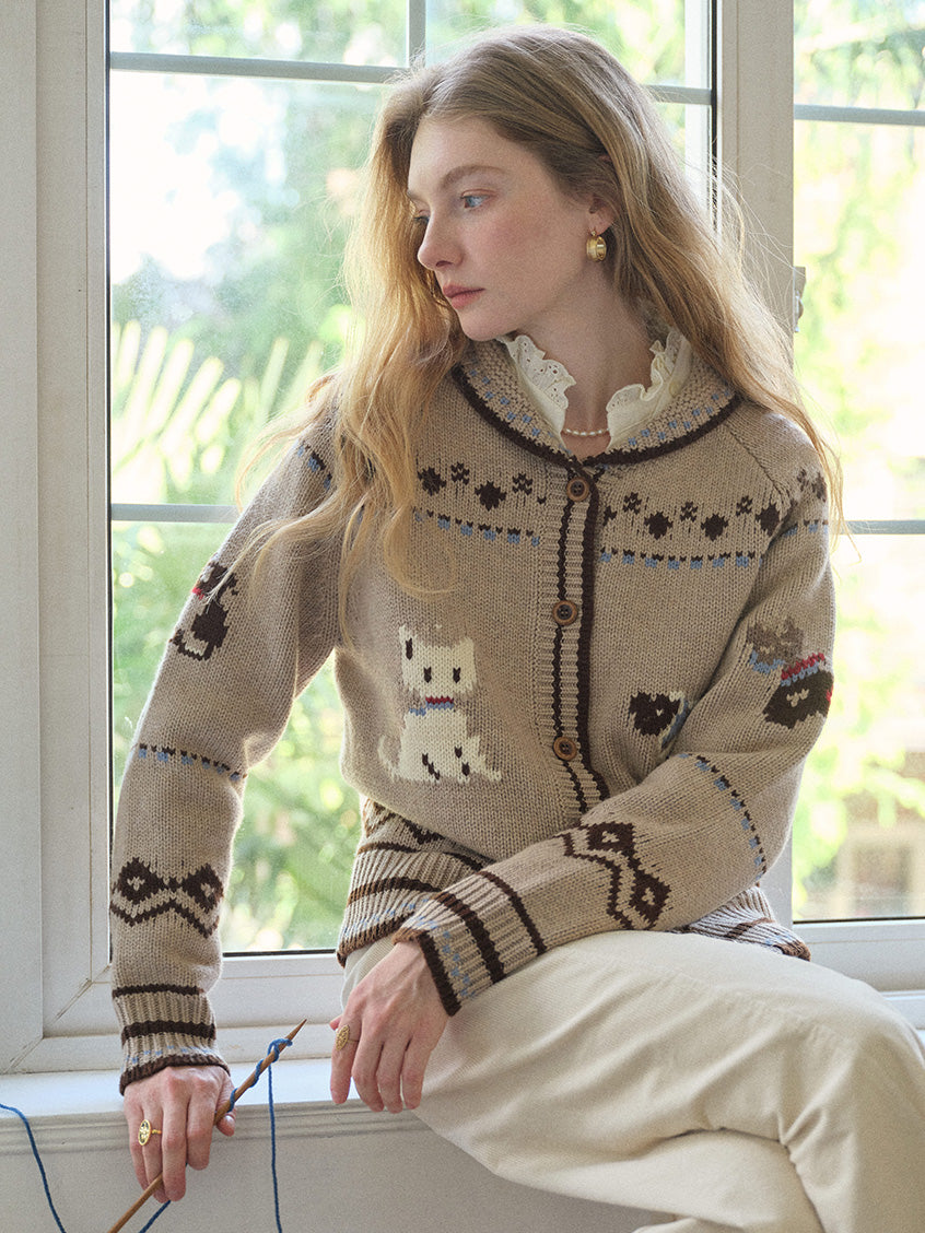 Fenella Folk Animal-Jacquard Nordic Cardigan