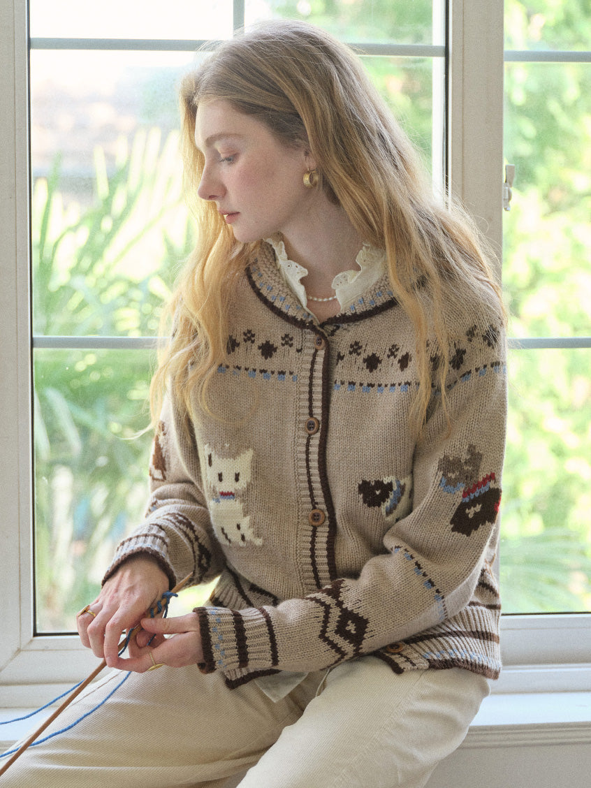 Fenella Folk Animal-Jacquard Nordic Cardigan