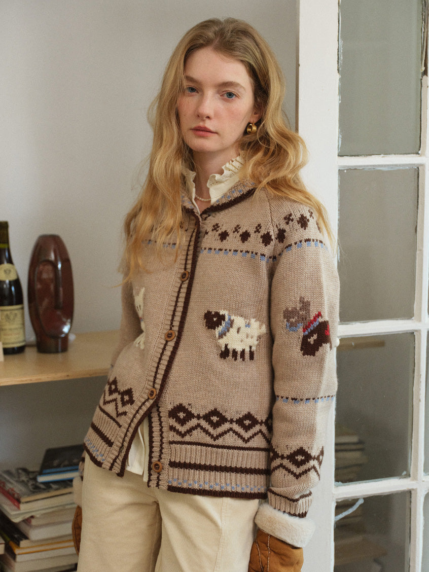 Fenella Folk Animal-Jacquard Nordic Cardigan