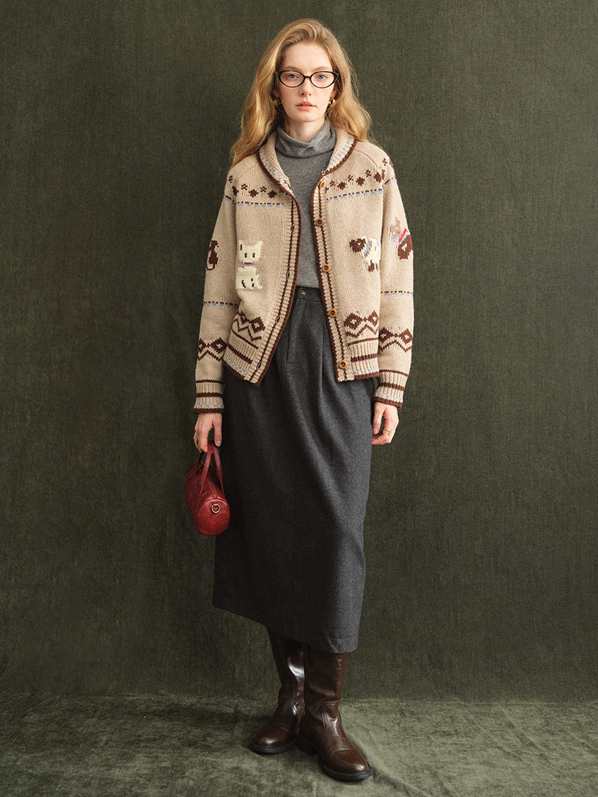 Fenella Folk Animal-Jacquard Nordic Cardigan