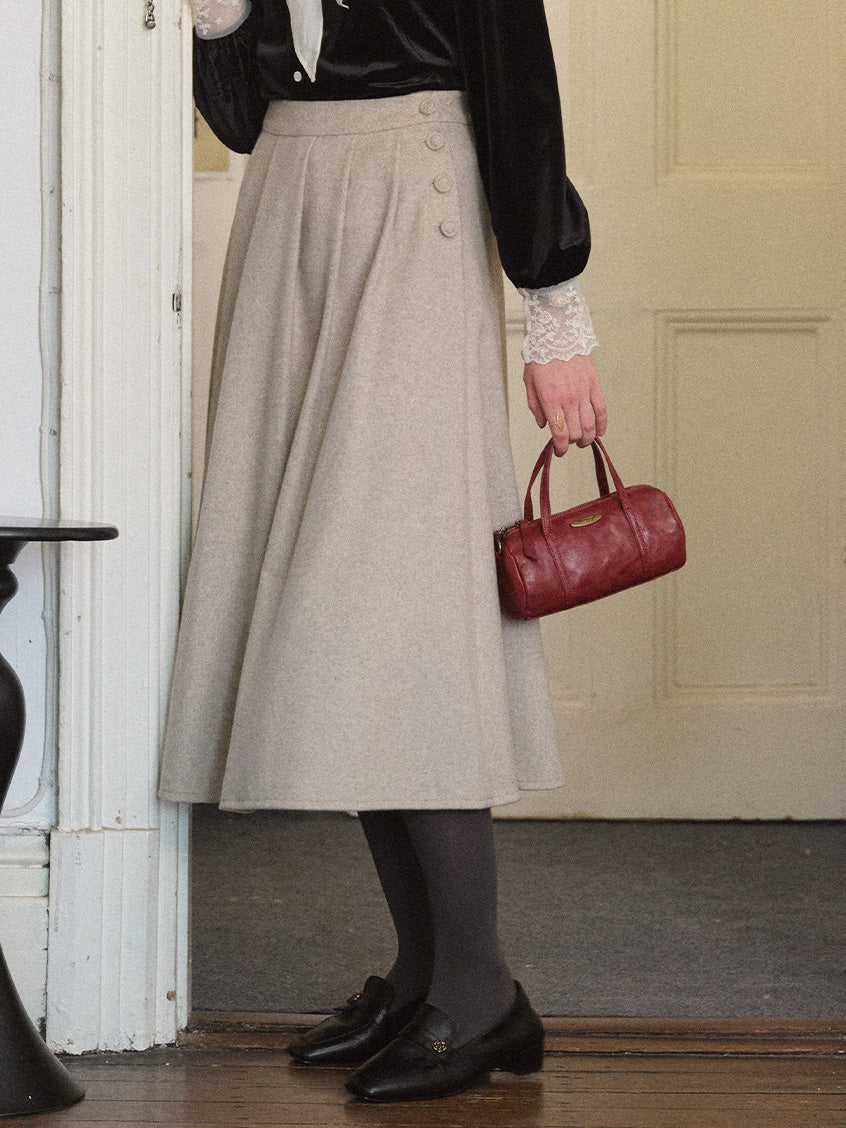 Modesty Pleated Buttoned Tweed Midi Skirt