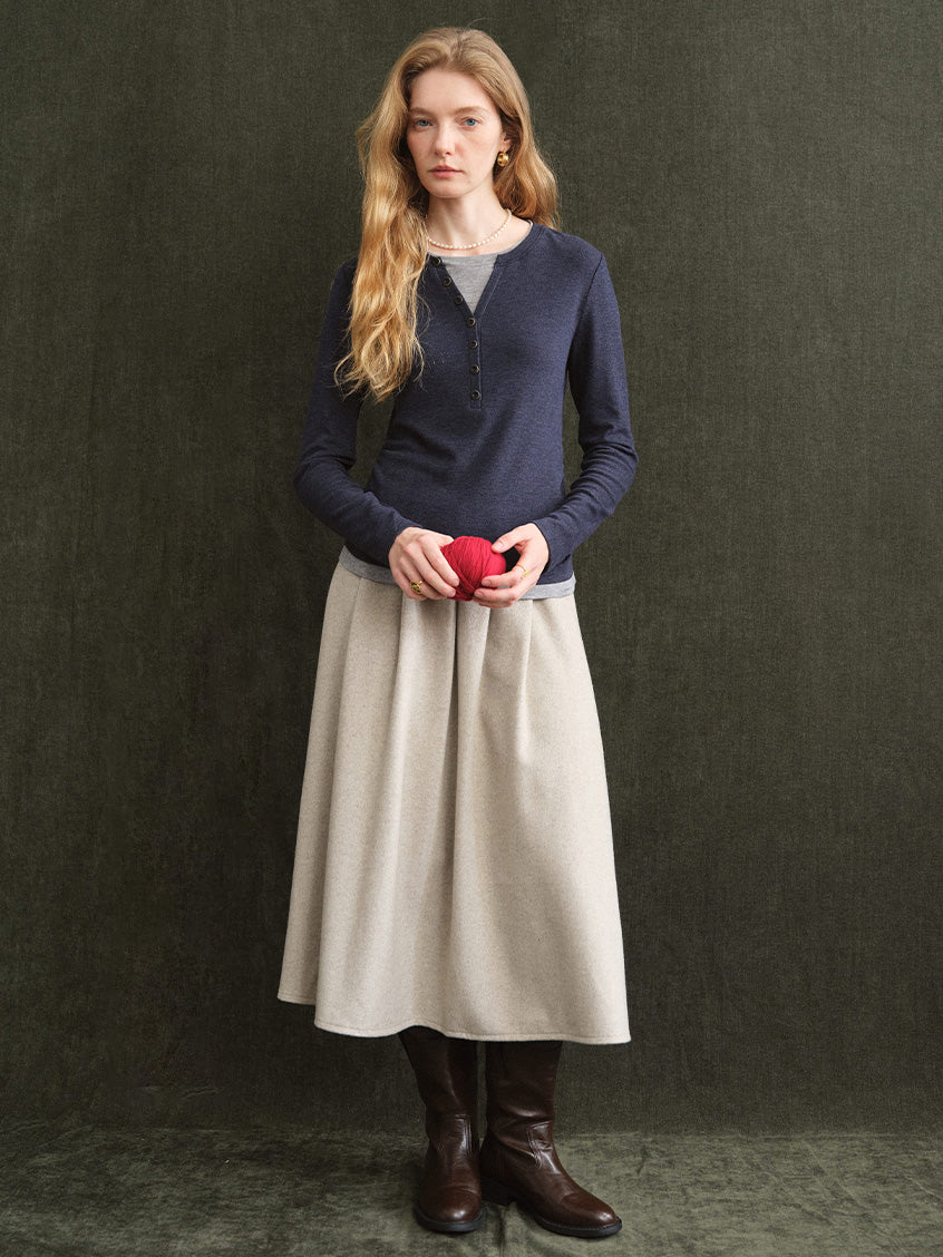 Modesty Pleated Buttoned Tweed Midi Skirt