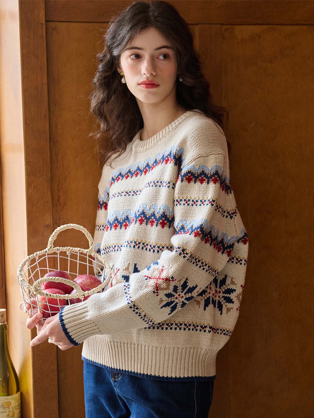Melanie Ribbed Crew Neck Fair Isle Geometric Sweater