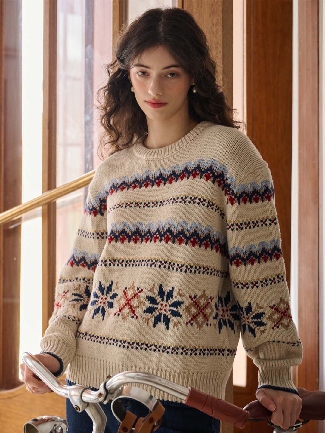 Melanie Ribbed Crew Neck Fair Isle Geometric Sweater